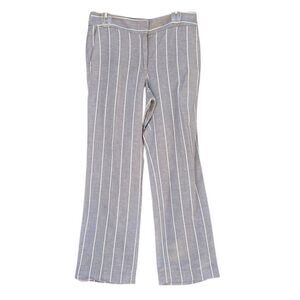 LOFT Gray White Striped Linen Career Pants Pocket Zip Button Women’s Medium P